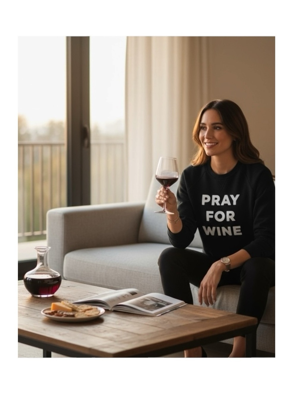 new The Laundry Room ☻︎ Pray For Wine Oversize Super Softest Sweatshirt ☻︎ Black
